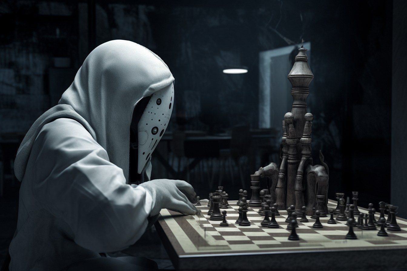 faceless AI boss playing chess against Stockfish --v 5 --ar 15:10 --q 0.5